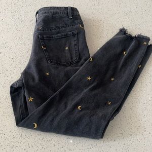 Star and moon black skinny jeans